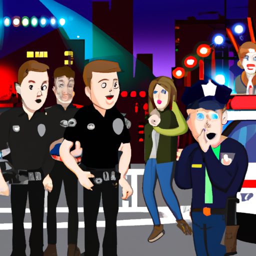 An image of a surprised YouTuber, surrounded by flashing police lights, as their video shoot is interrupted
