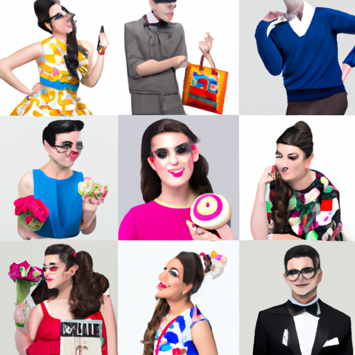 An image that showcases multiple individuals of diverse backgrounds and ages, each wearing a wide range of fashion styles, surrounded by various products and symbols representing different advertisement appeals