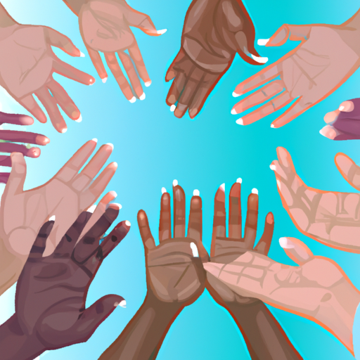 An image featuring a diverse group of individuals with outstretched hands, each representing different professions and backgrounds