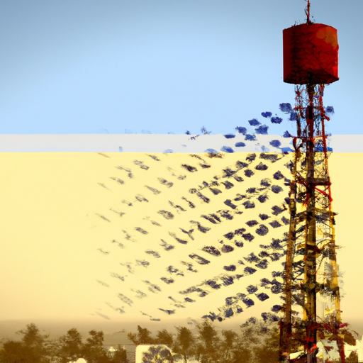 An image of a traditional radio tower standing tall amidst a sea of online ads, symbolizing the clash between old and new