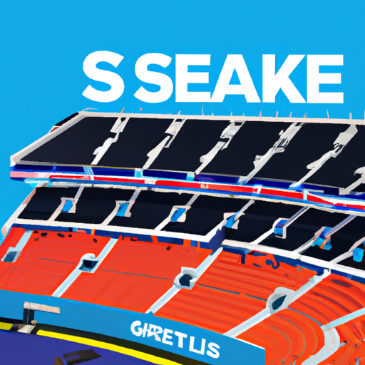 An image showcasing a vibrant sports arena filled with cheering fans, while SeatGeek's logo subtly appears on billboards and screens throughout, seamlessly blending advertisement with the excitement of live events