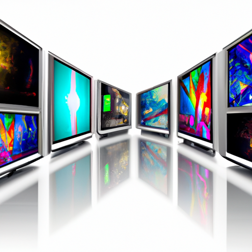 An image showcasing a diverse range of TV screens in various sizes and orientations, reflecting the different advertising budget options