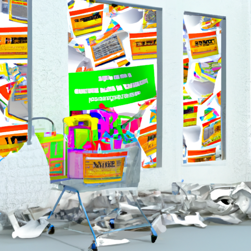 An image showcasing a cluttered web page with multiple online advertisements, banners, and pop-ups vying for attention, while a lonely shopping cart icon sits abandoned in the corner, symbolizing the negative impact of excessive online advertising on sales
