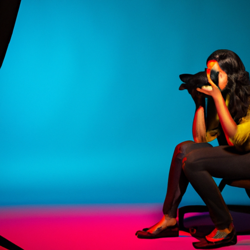 An image showcasing a well-lit, professional studio setup with a camera and tripod