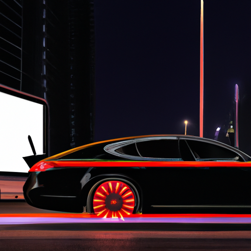 An image showcasing a sleek and luxurious premium car, adorned with vibrant mobile advertising displays
