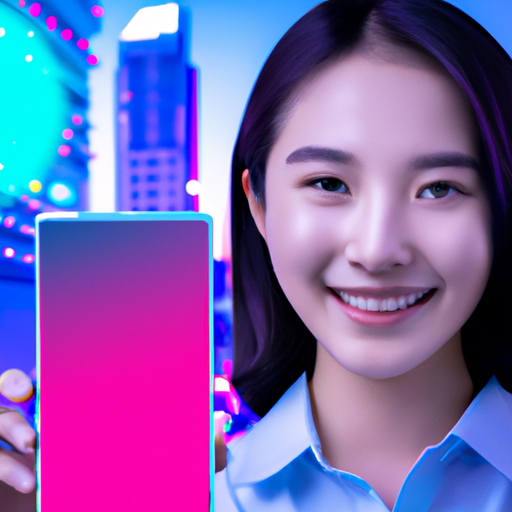 An image showcasing a person confidently holding a smartphone, with a vibrant screen displaying a captivating advertisement