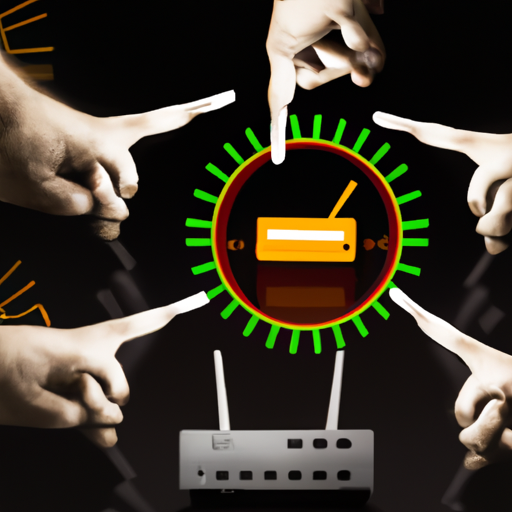 An image depicting a clock with hands pointing at different time intervals, surrounded by network routers