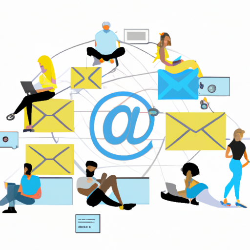 An image that depicts a diverse group of people interacting with digital devices, surrounded by a variety of online marketing tools such as social media icons, email newsletters, and targeted ads