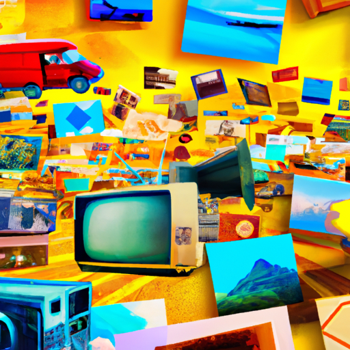 An image showcasing a vibrant collage of media vehicles used in advertising, including billboards, TV screens, social media icons, radio waves, magazine pages, mobile devices, and cinema screens