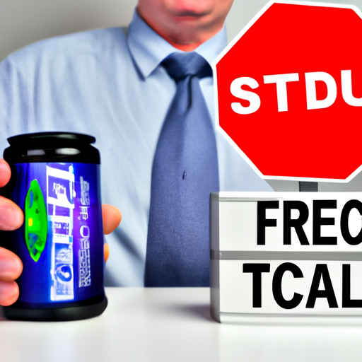 An image showcasing a frustrated consumer holding a product with exaggerated false claims, while the FTC logo is displayed in the background, symbolizing the agency's role in protecting plaintiffs against deceptive advertisements