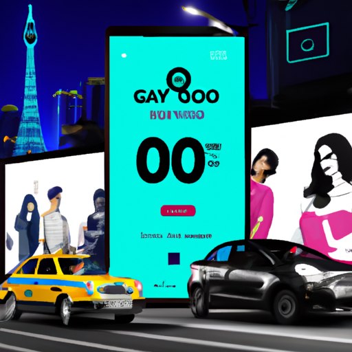 An image capturing a vibrant cityscape with towering billboards featuring flashy cars, designer clothes, and the latest gadgets