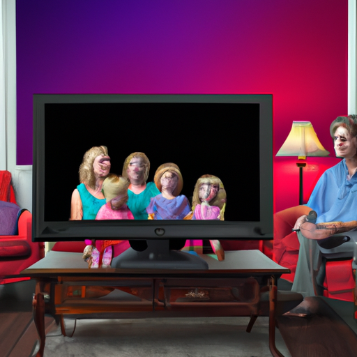 An image featuring a captivating living room scene with a large flat-screen TV displaying a vibrant commercial