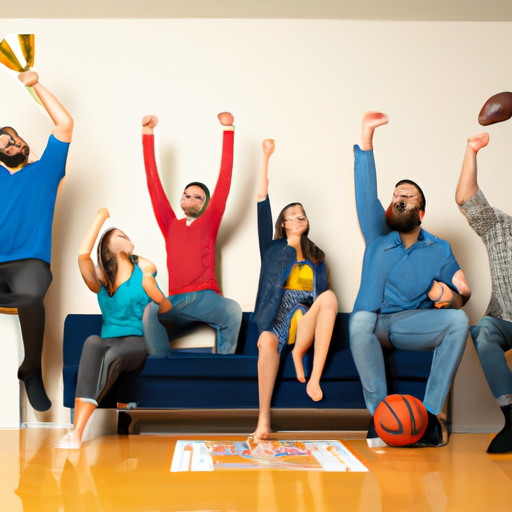 An image depicting a diverse group of individuals, of various ages and backgrounds, engaged in watching an ESPN advertisement on television