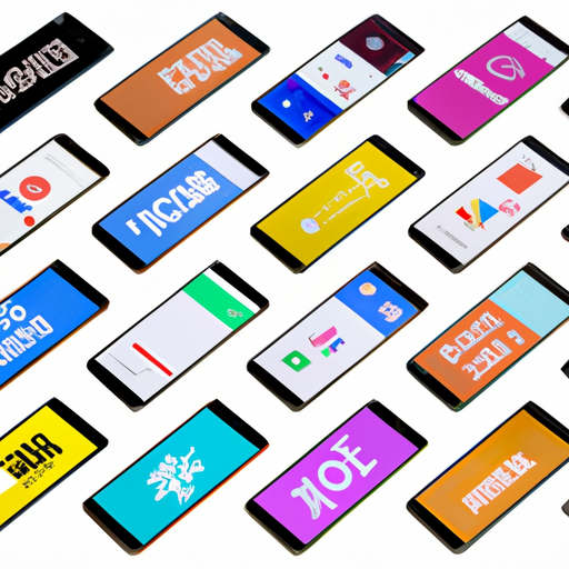 An image showcasing a diverse range of mobile phones and apps with vibrant advertisements displayed on their screens
