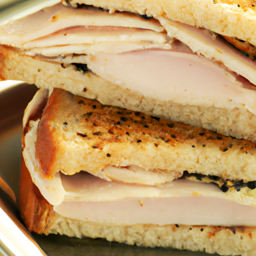 An image showcasing a mouthwatering sandwich with thinly sliced, succulent roast turkey