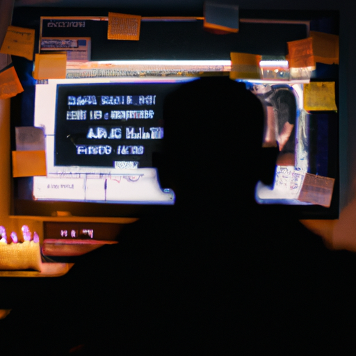 An image capturing the birth of online video advertising, showing a dimly lit room with a computer screen illuminating the face of a visionary entrepreneur, surrounded by stacks of VHS tapes and a whiteboard covered in ambitious plans