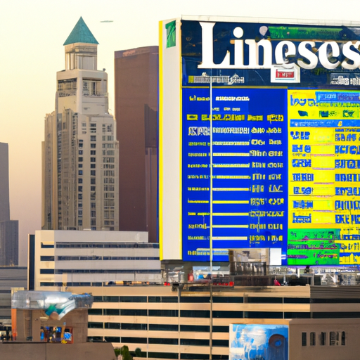 An image depicting a vibrant and bustling cityscape where the iconic Los Angeles Times building is overshadowed by a colossal billboard, highlighting the perplexing question of why the cover of the newspaper appears as an advertisement today